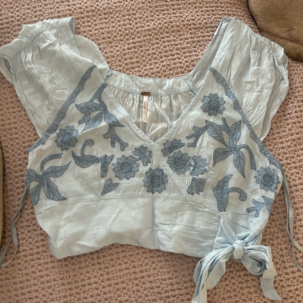Free People Embroidered Blue Women's Top